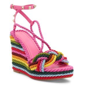 BNIB VALENTINO GARAVANI Rockstud Torchon Rainbow Platform Wedge Sandal sz.38